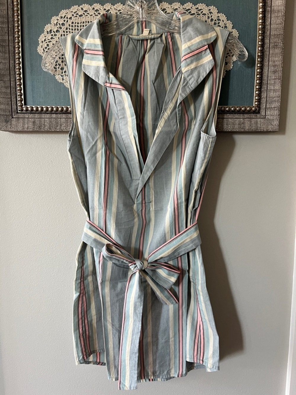 J. Crew Striped Sleeveless Cotton  Tunic Blouse in Light Blue, Pink & Cream